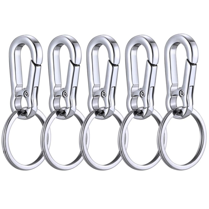 KINGFOREST 5-Pack Heavy Duty Carabiner Keychains - Quick Release Metal Key Clips with Split Rings for Keys, Bags, Dog Tags & Outdoor Gear (Silver) - Image 1